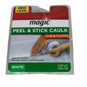 Magic Peel & Stick Caulk Tub & Floor White 1-1/4 "x 5' Shower Tub Water Seal NEW